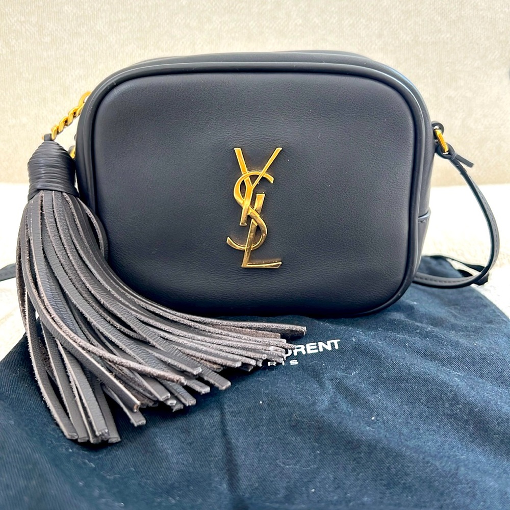 Yves Saint Laurent Coal Gray Leather Pouch Mono- crossbody - Picture 1 of 16